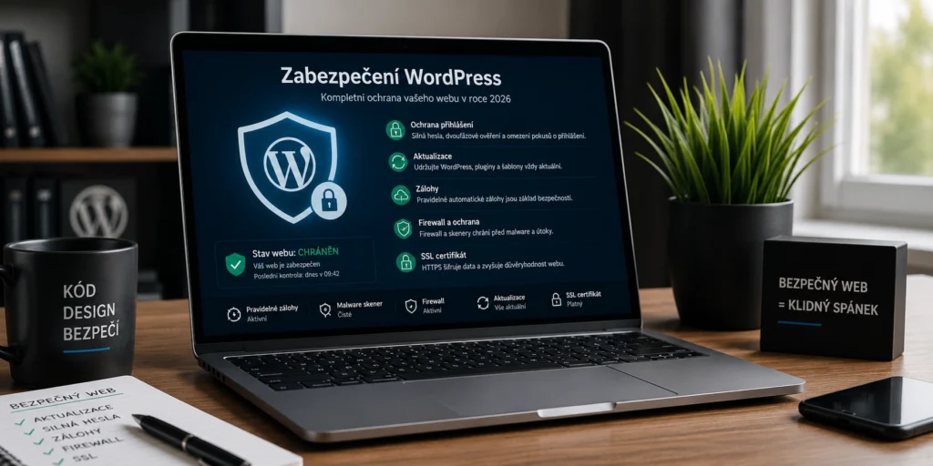Zabezpečení WordPress webu v roce 2026 – ilustrace
